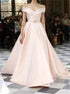 Pink Satin Off Shoulder A Line Prom Dress LBQ1530